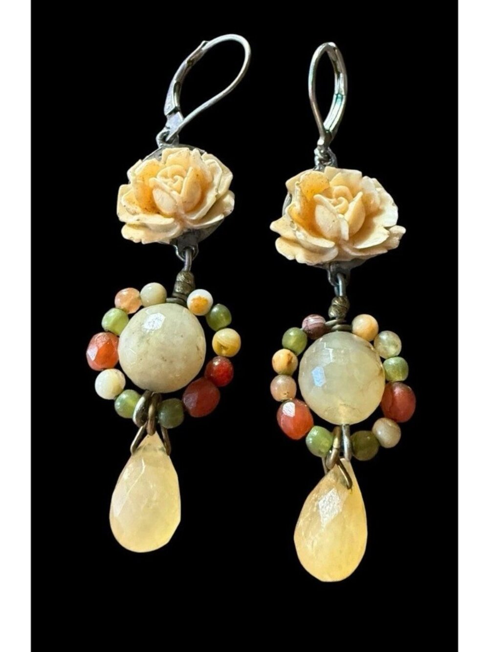 Vintage Jill Schwartz Elements Modernist Flower Dangle Drop Earrings Signed